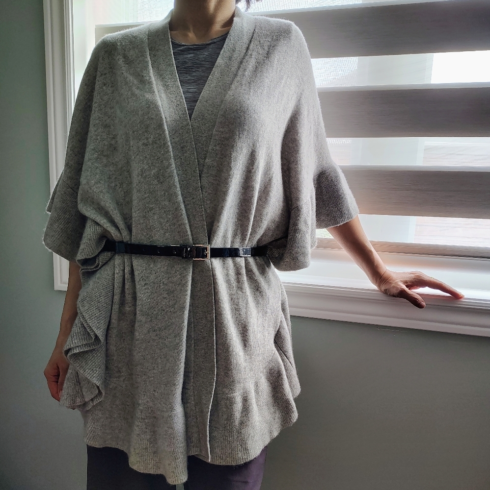 ❄️Ann Taylor 100% Cashmere Ruffle Waterfall Cardigan - Picture 1 of 8